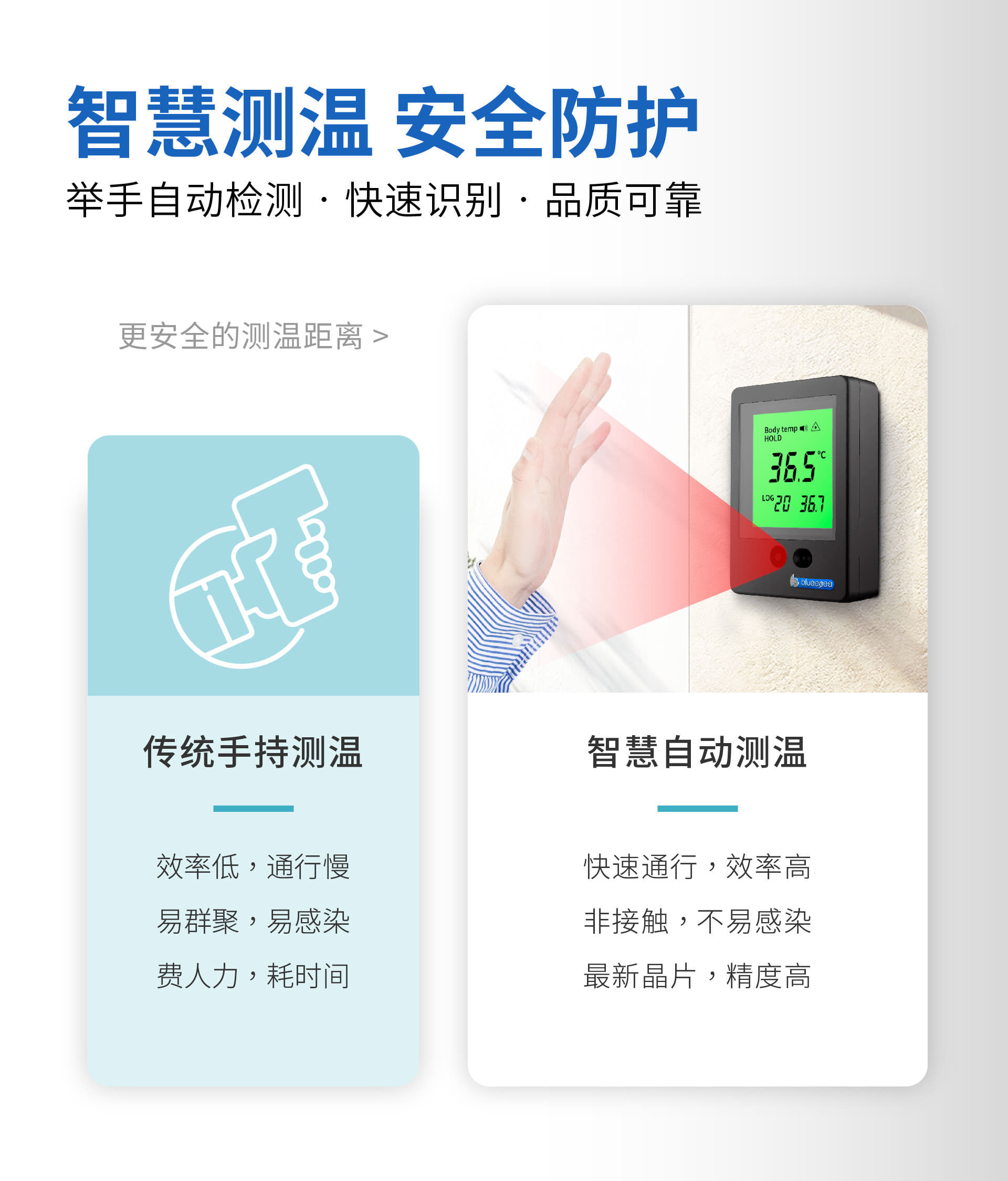 BE-4301智能测温，安全防护。举手自动检测，快速识别，品质可靠。
